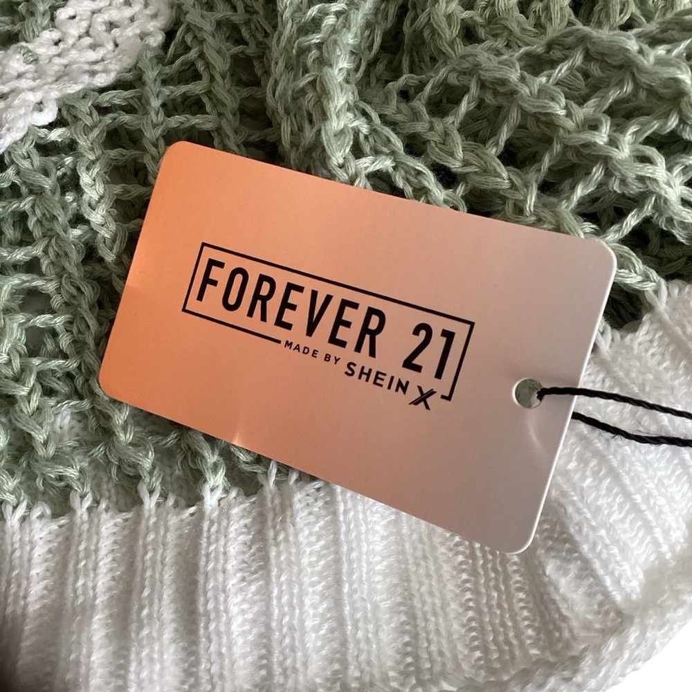 Open Crochet Oversized Peace Sign Shirt Women's Green Knit Top New w/ Tags Sz L - Picture 11 of 16